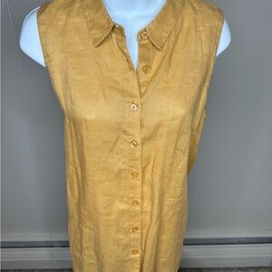 Garnet Hill Mustard Sleeveless linen Button-Down Shirt